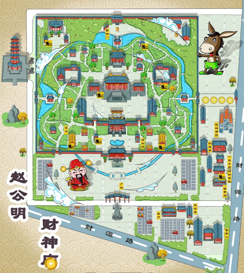 共和寺庙类手绘地图